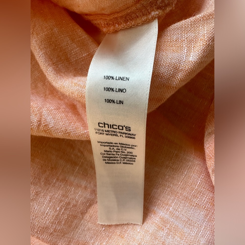 Chico’s Orange 100% Linen 3/4 Sleeves‎ Shirt Size 1 - Picture 6 of 9